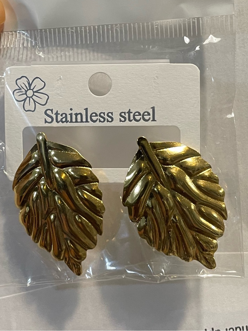 Gold Leaf Drop Earrings - Stainless Steel